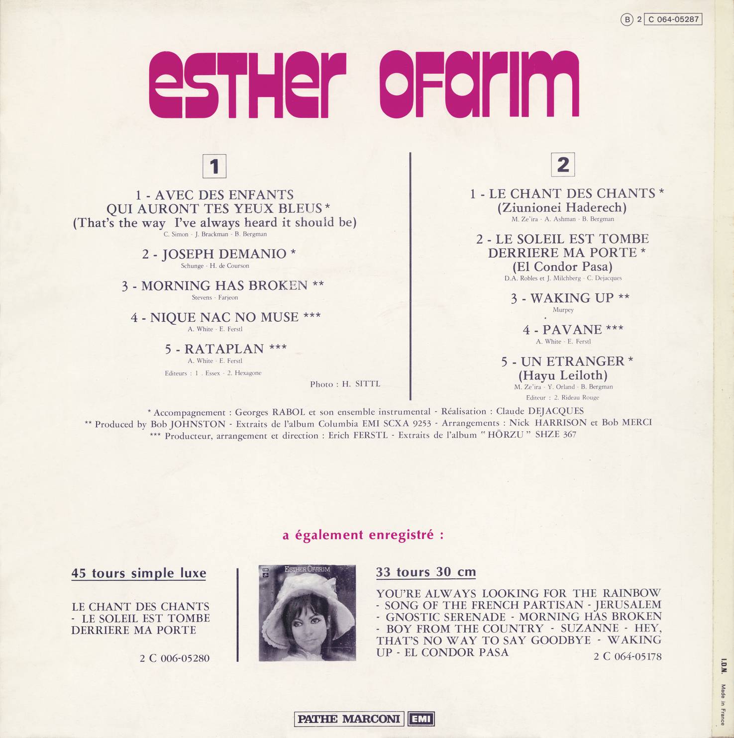Esther Ofarim - EMI/Path� Marconi 2C 064-05287 - backside